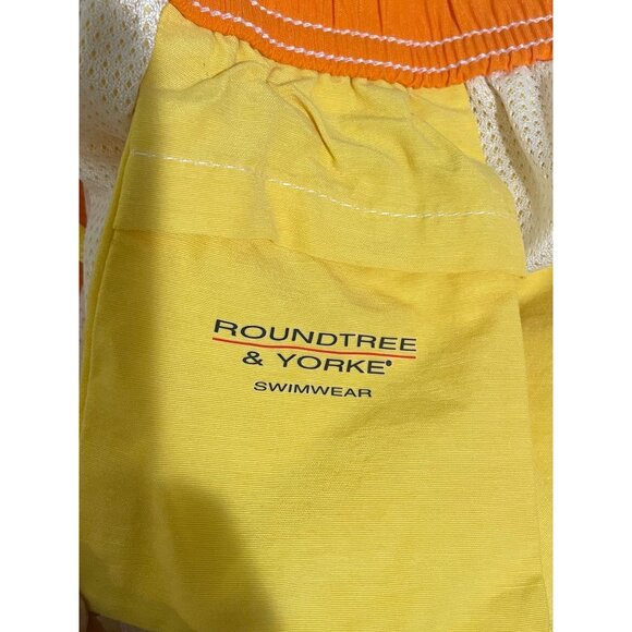 Roundtree & Yorke Mens Yellow Swim Trunks 2XT Elastic Waist Mesh Lining Cotton - Picture 3 of 9